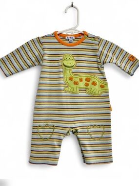 Le Top Stripe Long Sleeve Dinosaur Lift Flap Appliqué Romper Baby Boy 3 Months